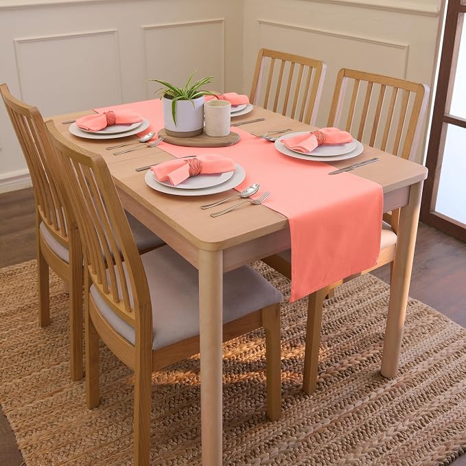 Encasa XO Table Runner, Cotton Canvas Dining Runner 13"x72" | Coral, 180 GSM - Image 2