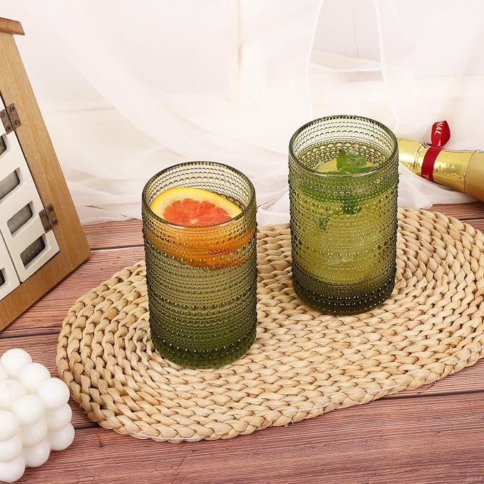 Moretoes 12 Oz Green Hobnail Drinking Glasses Set of 6, o Water Glass Cups | 12 - Image 2