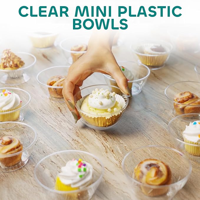 Clear Mini Plastic Bowls - (Bulk Case Pack of 1000) 6 Oz Disposable Premium Hard Plastic Dessert Bowls for Serving, Weddings, Catering, Parties, Ice Cream, Salsa, Home or Event Party Supplies
