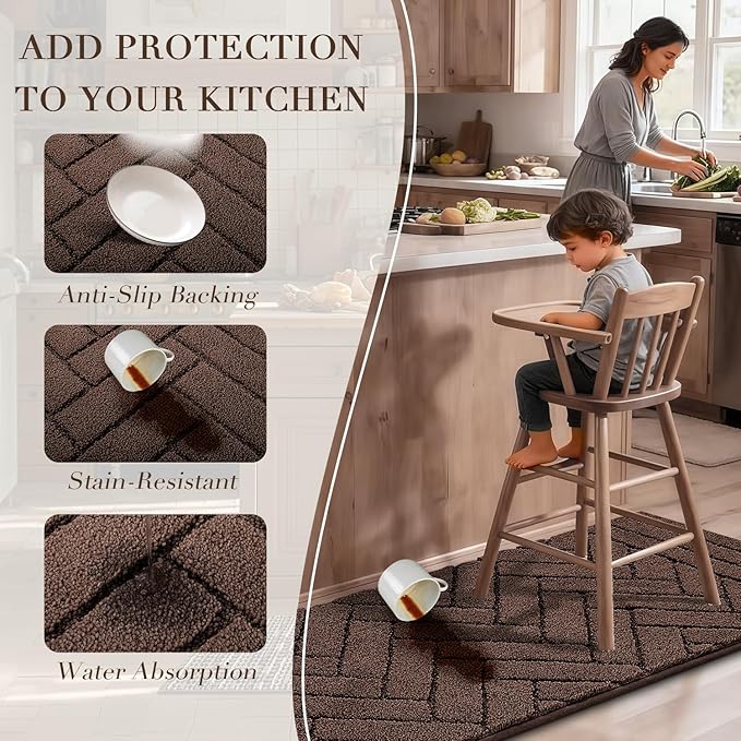 Kitchen Rugs,24" x 59" Non Slip Kitchen Mats for Floor-Thick Stain Resistant Kitchen Floor Mat Runner Carpet for Hallways Entryway Laundry Room Washable(Camel)