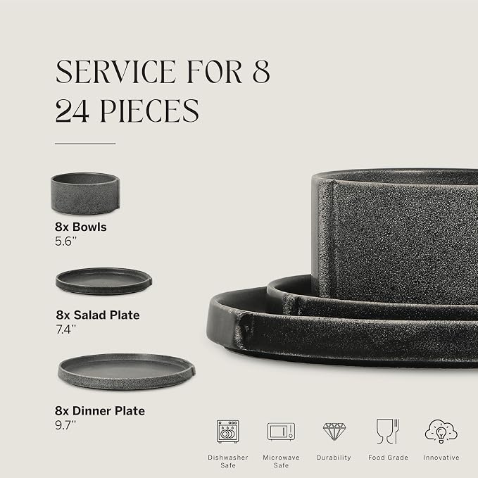 Stone Lain Bao Dinnerware, Charcoal | Charcoal Textured Finish - Image 3