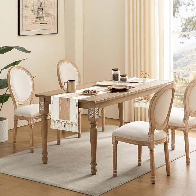 Macrame Style Bicolor Stitching Table Runner 14x90in Beige | Woven Boho Table - Image 3