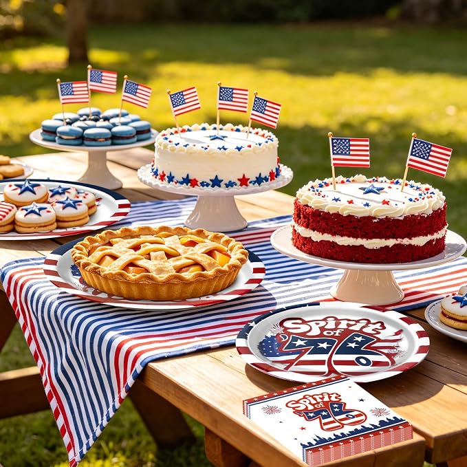 180Pcs 4th of July paper Plates and Napkins Party Supplies, Serve 60 | - Image 7