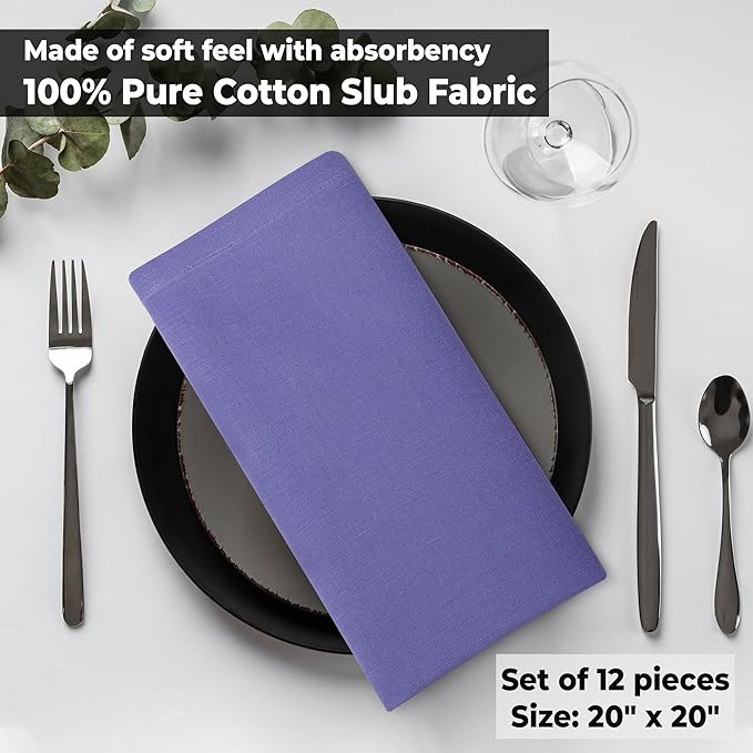 Urban Villa Cloth Napkins Set of 12 20x20 Inches 100% Cotton Napkins Cloth Washable Soft Durable Reusable Absorbent Table Dinner Napkins Cloth for Hotel Lunch Restaurant Weddings Parties – Lilac