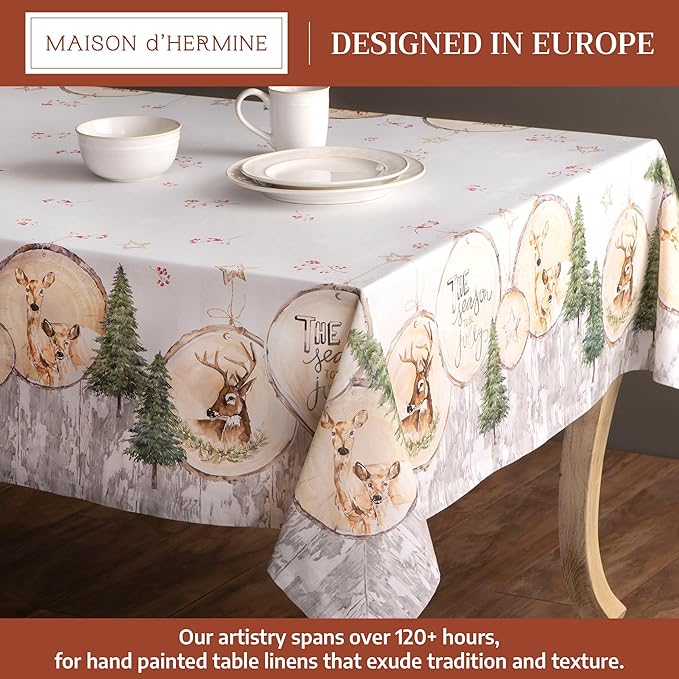Maison d' Hermine Table Cloth Rectangle Table 100% Cotton 70 x 108 Inches Fall Tablecloth Reusable Everyday Use for Thanksgiving Christmas Decorations Dining Farmhouse Party (Mountain Life)