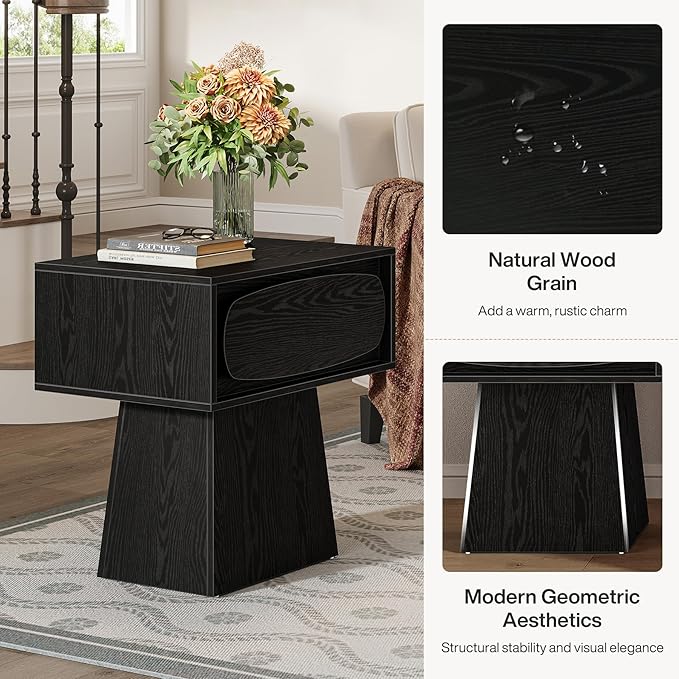 Tribesigns Modern Side End Table with Storage Drawer for Living Room, Bedroom and Small Space, Nightstand Accent Farmhouse Bedside with Oval-Shaped Handle, Easy Assembly (Modern, 1)