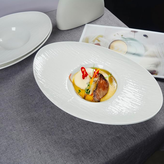 Soup Plates Fine Soup bowls Set of 4, 12.8 Inch Ceramics Oval Rimmed Small - Image 5