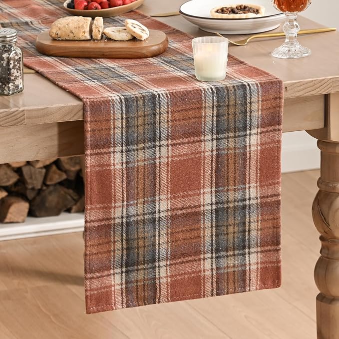 Artoid Mode Rust Farmhouse Plaid Fall Table Runner 13x36 Inch | Holiday Kitchen by ArtoidMode