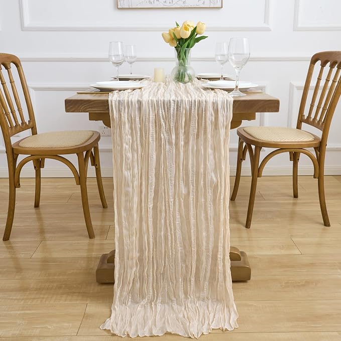 Asee'm 6pcs Beige Cheesecloth Table Runner Summer 10FT Boho Gauze Rustic | Boho - Image 6