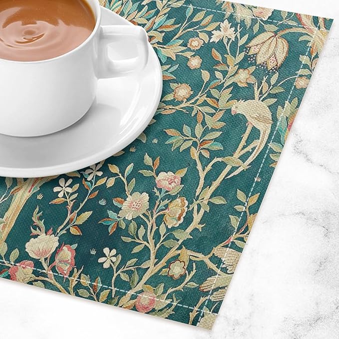 William Morris Floral Prints Placemats for Dining Table Placemat Set of 6 Table Settings Table Mats for Home Kitchen Holiday Decoration Strawberry Thief-3