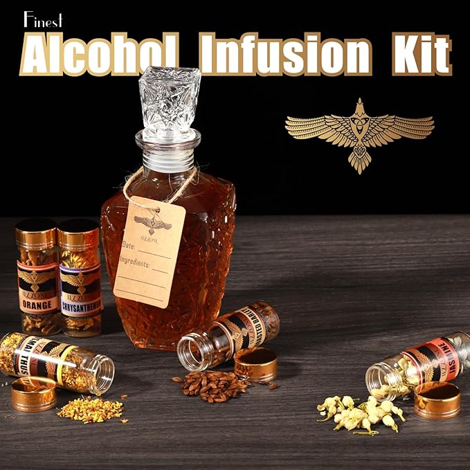 Alcohol Infusion Kit for Infusing Whiskey, Gin, Rum, Tequila, Vodka, Make Your Own Flavored Spirits with Natural Ingredients - Primium Anniversary|Valentine's Day|Birthday Gift for Men, Dad, Husband