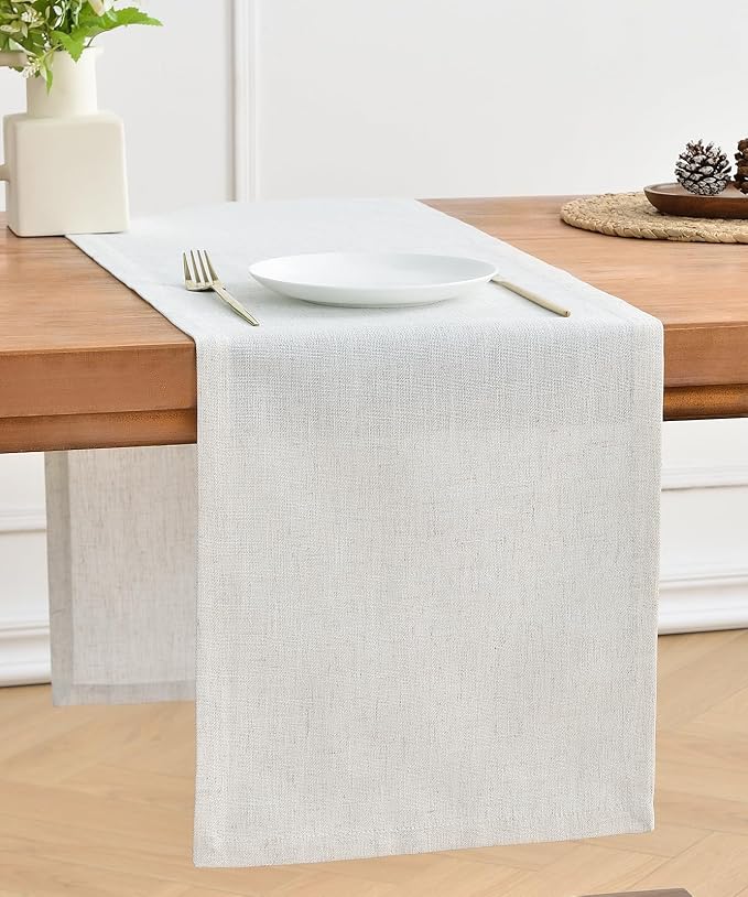 Wracra Linen Table Runner, Burlap Cream Table Runners 108 Inches Long | Rich by Wracra