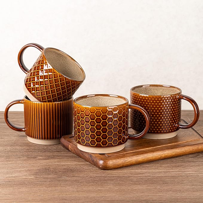 GBhome 15 OZ Stackable Coffee Mugs Set of 4, Ceramic Coffee Cups Set | 4 by GBhome