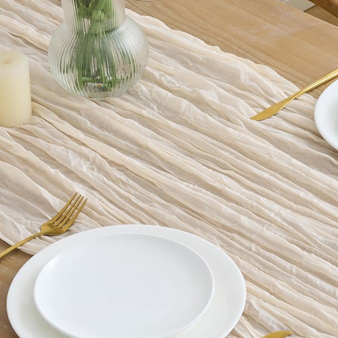 Asee'm 6pcs Beige Cheesecloth Table Runner Summer 10FT Boho Gauze Rustic | Boho - Image 3
