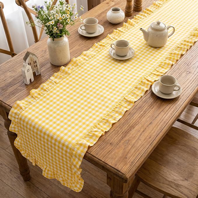 Eternal Beauty 14x72 Gingham Ruffle Table Runner - Image 4