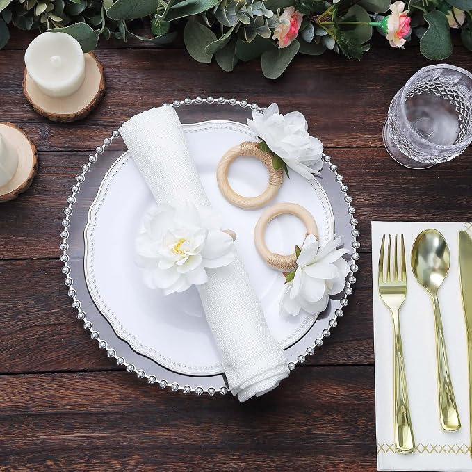 Efavormart 4 Pack White Artificial Flower Napkin Rings - Image 6