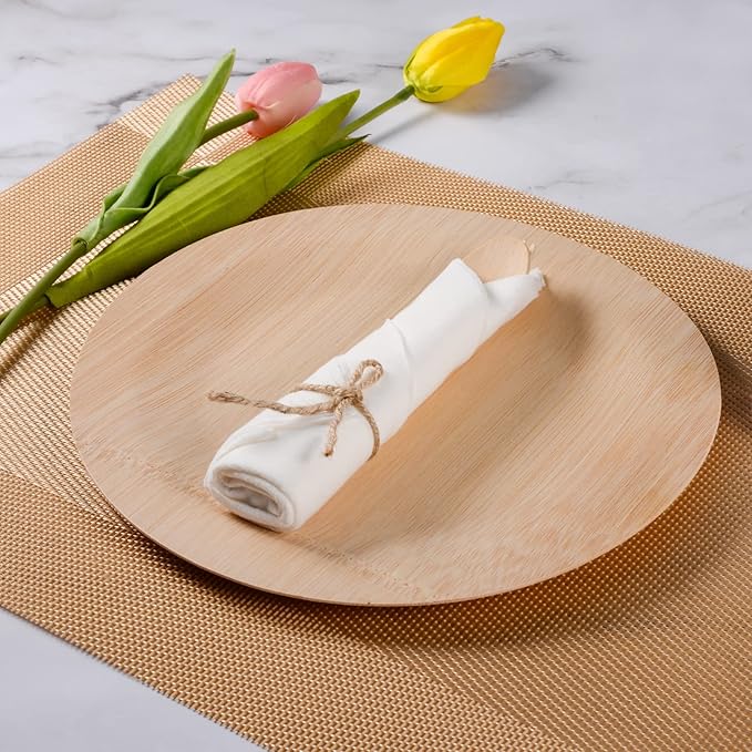 Pre Rolled Napkin and Bamboo Cutlery Set - 50Pack Bamboo Utensils/Compostable Cutlery(50 Forks, 50 Knives, 50 Spoons, 50 Napkins), Biodegradable Wrapped Cutlery for Party, Wedding, Events