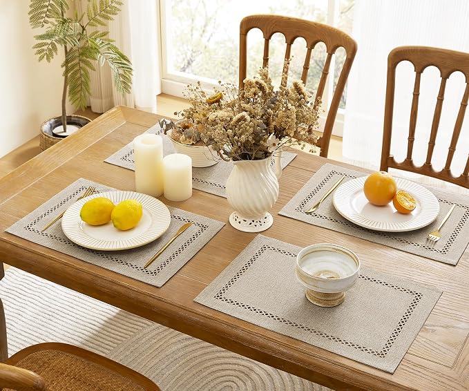 Farmhouse Burlap Place Mats, Coffee Placemats Set of 4, 12 x 18 Inch | Double - Image 5