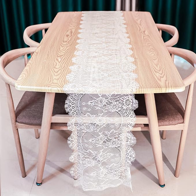 1 Pcs White Lace Table Runner 14 x 120 Inch Vintage Rustic Table Runner - Image 3