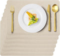 Vinyl Placemats Set of 6 Faux Leather 100% Waterproof Wipeable Washable Place Mats Heat Resistant Easy Clean Non-Slip Table Mats for Indoor Outdoor. (6,Beige)