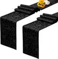 RUDONG M Black Satin Table Runners, 12 x 108 Inch, 2 Pack | Long Silky Damask by RUDONG+M