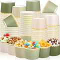 Zopeal 96 Pcs Sage Green Disposable Ice Cream Bowls 9oz Green Gradient Color Paper Snack Cups with Gold Scallop for Parties, Weddings, Baby Showers, Desserts, Yogurt, and Salads