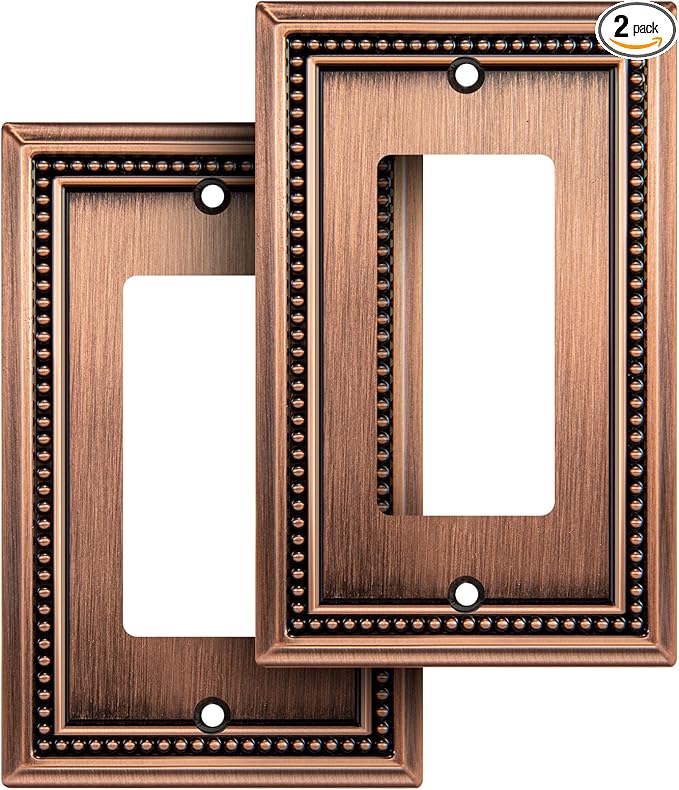 Henne Bery Sunken Pearls Heavy Duty Decorative Wall Plate Switch Plate Outlet Cover (Single Decorator, 2 Pack, Antique Copper)