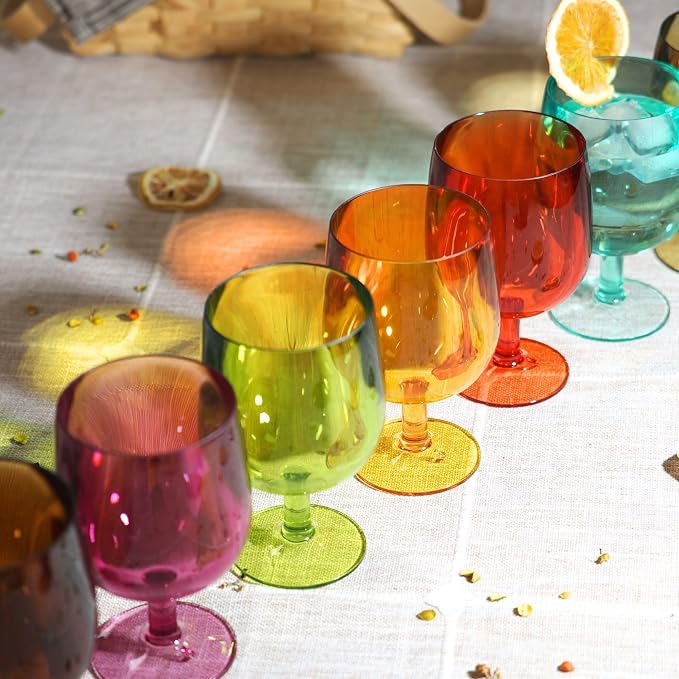 Colored Plastic Wine Glasses Set of 8, Acrylic Short Stem Goblets | 8.5 oz - Image 4