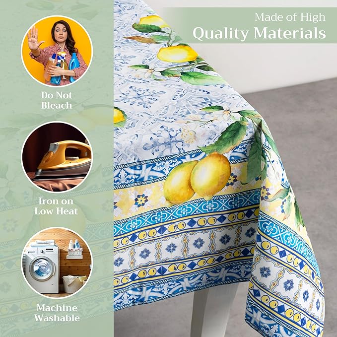 Maison d' Hermine Table Cloth Rectangle Table 100% Cotton 70 x 108 Inches Tablecloth Reusable Decorative for Dining Room Farmhouse Home Valentines Day Decorations Spring Summer - Citrus