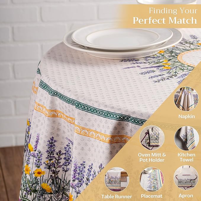 Maison d' Hermine Table Cloth Round Table 100% Cotton 69 Round Inches Tablecloth Reusable Decorative for Dining Room Farmhouse Home Valentines Day Decorations Spring Summer - Fanny Lavender