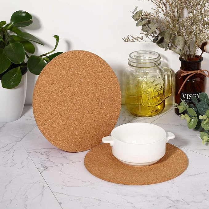 Boao 6 Pcs 8 Inch Round Absorbent Cork Coasters Wooden Cork Plant Coasters - Image 5