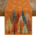 Fall Watercolor Trees & Maple Leaves Table Runner 13x72 Inch, Rustic Farmhouse by GEEORY