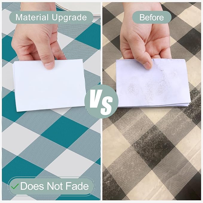 misaya Rectangle Waterproof Vinyl Table Cloth, Buffalo Flannel Backed Tablecloth, Wipeable Plastic Table Cover for Dinner, Kitchen, Outdoor (54" x 78", Turquoise and White)