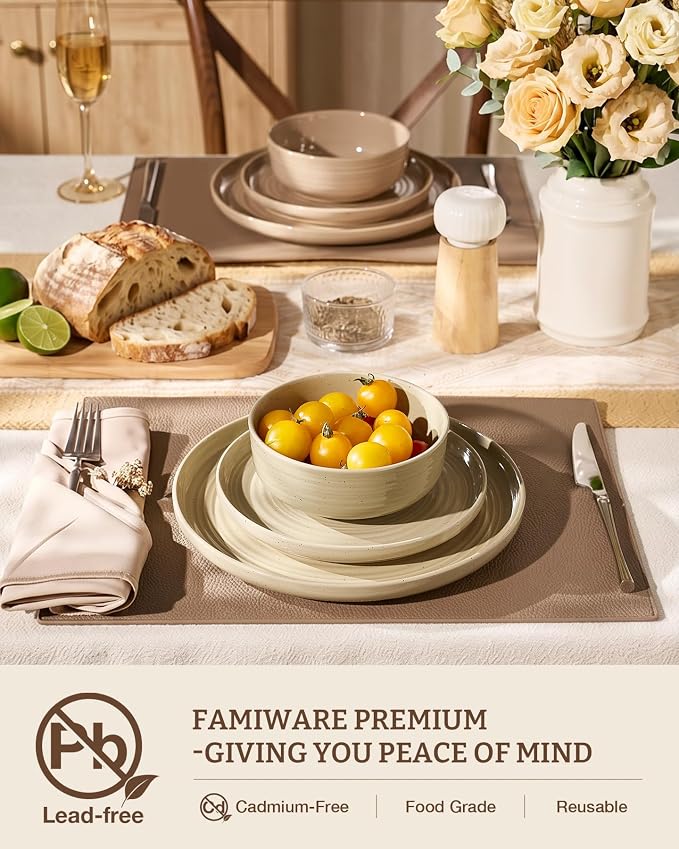 Stoneware Dinnerware Sets with Pasta Bowls, Service - Image 3
