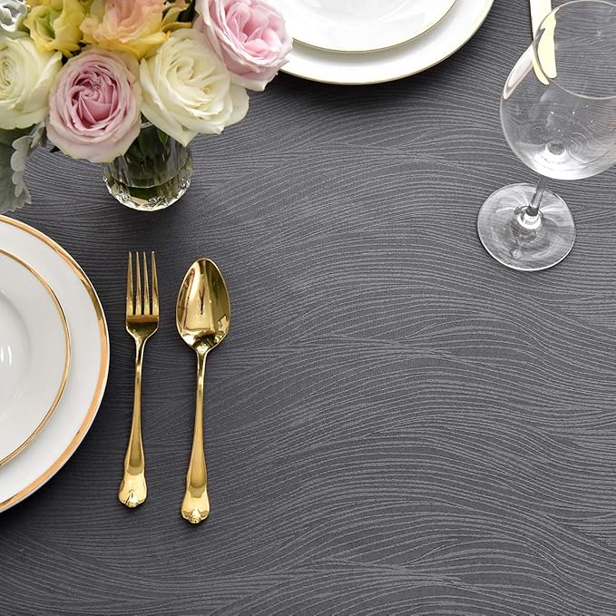 maxmill Jacquard Tablecloth Swirl Design Water Resistance Antiwrinkle Heavy Weight Soft Table Cloth for Buffet Banquet Parties Event Holiday Dinner Rectangle 60 x 84 Inch Charcoal