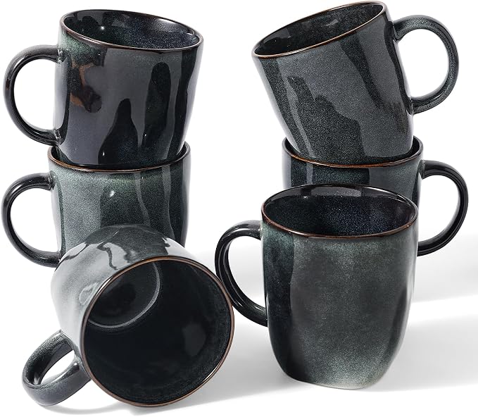 famiware Coffee Mugs Set of 6, Ocean Square 13oz Coffee Cup Set by Famiware