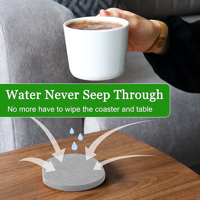 Diatomaceous Earth Coasters Set of 4 for Drinks, Moisture Water Absorbent Stone Coasters for Table Desk at Work, Water Absorbing Instant Drying Diatomite, Modern Light Grey