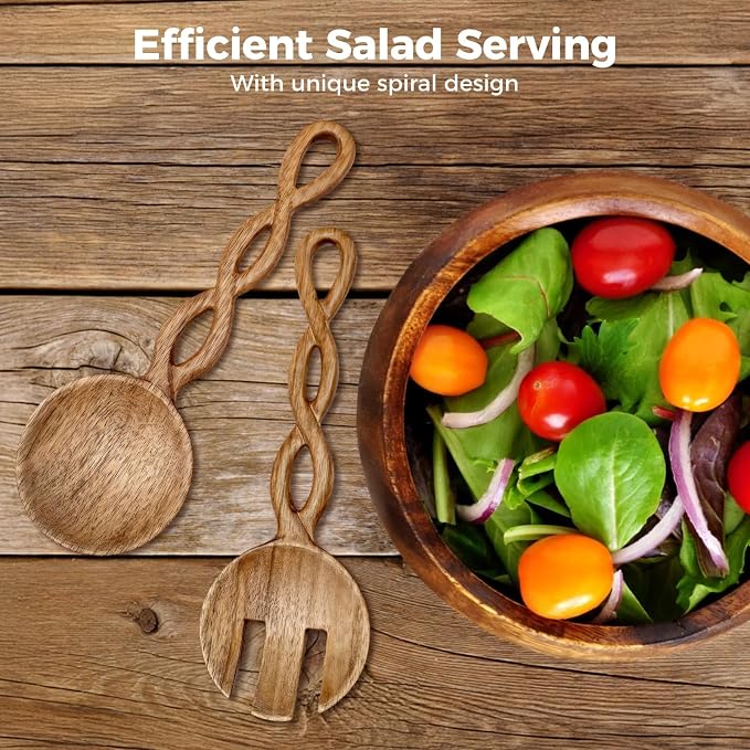 2PCS Wood Salad Tongs, 9.4inch Acacia Wood Salad Tongs - Image 2