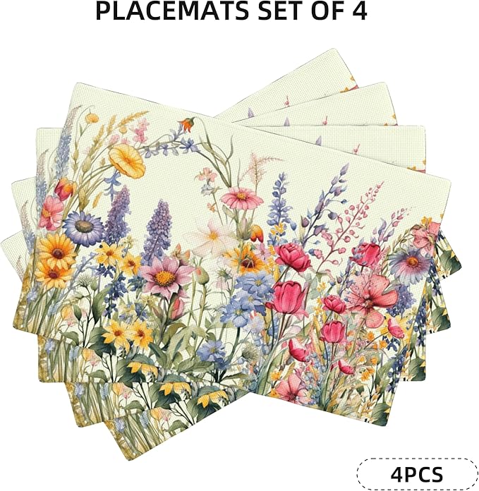 Flowers Placemats Set of 4 Washable Table Place Mats for Dining Kitchen Party Decor