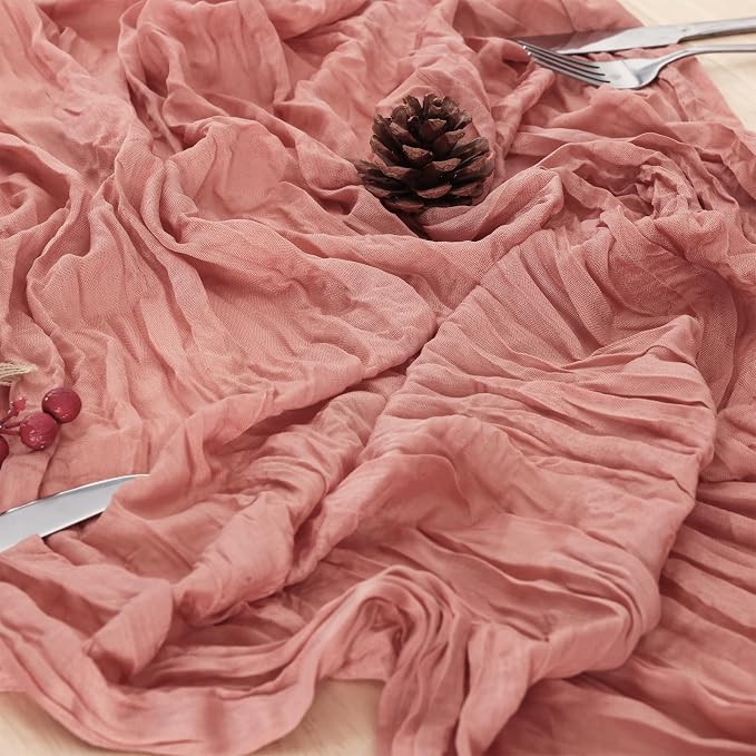 8 Pack Dusty Pink Cheesecloth Table Runner 120 Inch Boho Wedding Decor | - Image 5