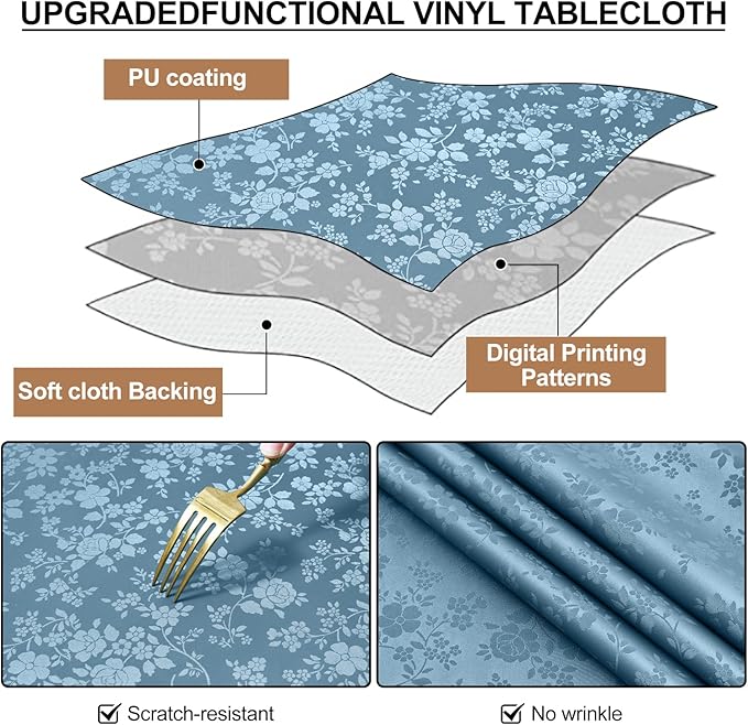 Smiry Rectangle Table Cloth, Waterproof Heavy Duty Vinyl Tablecloths, Wipeable Washable Table Cover for Kitchen and Dining Room (Stone Blue, 52" X 70")
