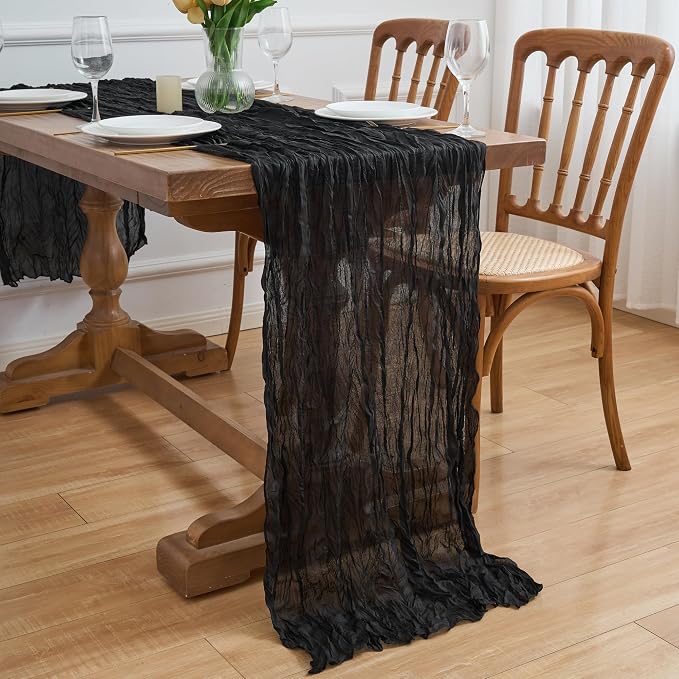 Asee'm 2pcs Black Cheesecloth Table Runner Summer 10FT Boho Gauze Rustic | - Image 7