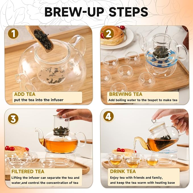 Glass Teapot Set, 27OZ/800ML Stovetop Safe Glass Tea Kettle - Image 4