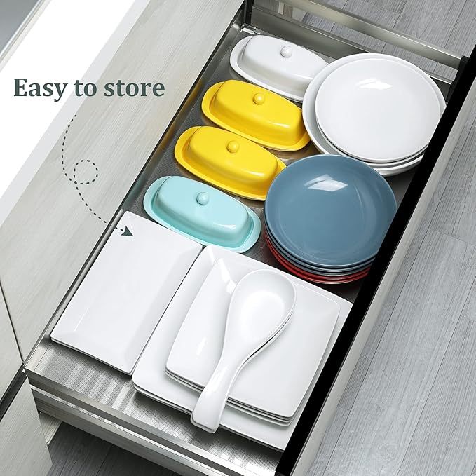 Yedio Porcelain Square Dessert Plates, 8.4 Inch Square Serving Plate for Steak, Pasta, Salad, Snacks, Dessert, Appetizer Plates, Set of 6, White