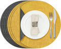 Myir JUN Round Placemats Dual Sided, Faux Leather Place Mats Set of 4 Indoor Placemats for Dining Table Outdoor Placemats Non-Slip Washable Table Mats (Set of 8, Gray Yellow)