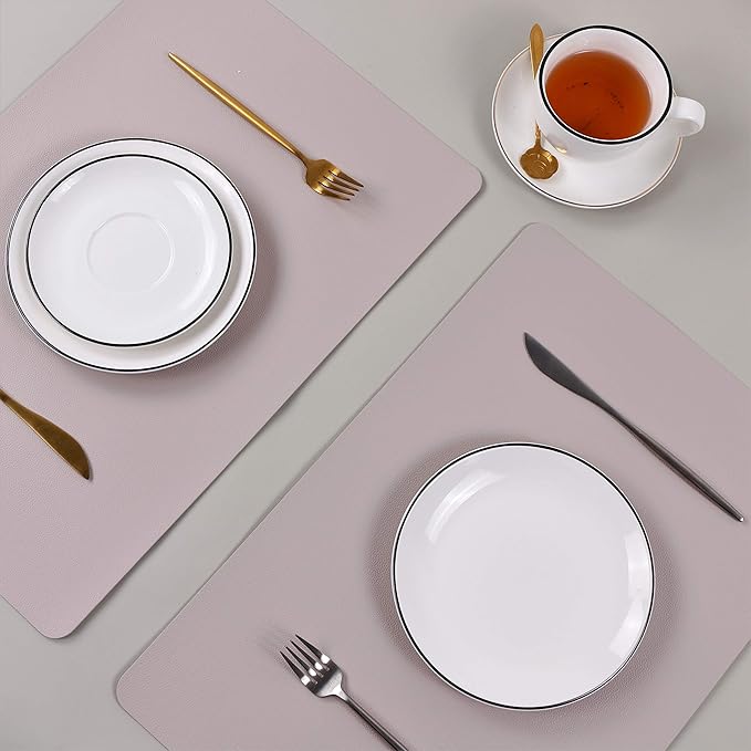 Wipeable Placemats Leather Table Mats Waterproof Heat-Resistant Easy to Clean for Dining Table Set Kitchen Table (6, Taupe)