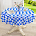 misaya Round Waterproof Vinyl Table Cloth, Buffalo Flannel Backed Tablecloth, Wipeable Plastic Table Cover for Dinner, Kitchen, Picnic (60", White and Blue)