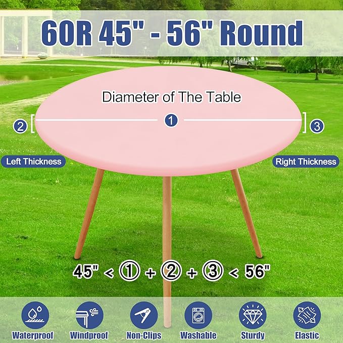 Round Spandex Valentines Day Tablecloth, Elastic Fitted Waterproof Tablecloths for 45"-56" Tables, Stretch Washable Picnic Table Cover for Camping, Dining, Indoor and Outdoor, Pink