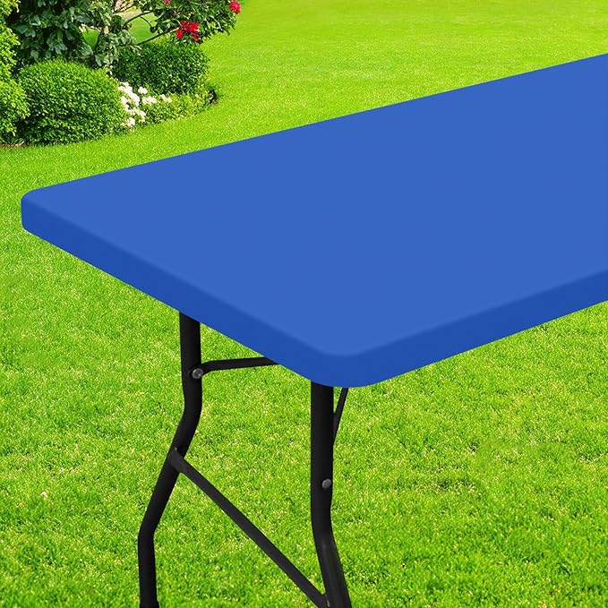 Smiry Rectangle Picnic Table Cloth, Waterproof Elastic Fitted Tablecloths for 6 Foot Tables, Washable Polyester Table Cover for Camping, Indoor and Outdoor (Blue, 36"x72")