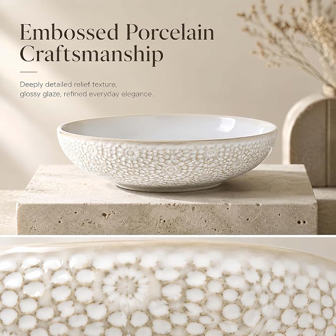 8" Ceramic Pasta Bowls, 22 Oz Serving Bowls Set of 4, Porcelain Shallow Soup - Image 6